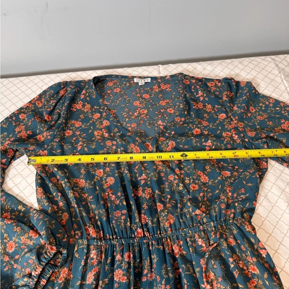 Elegant Floral Wrap Dress - Blue and Orange - Picture 5 of 10